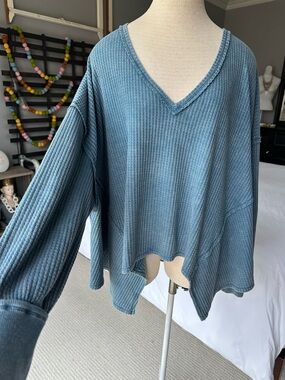 We The Free Blue Waffle Knit top, size large